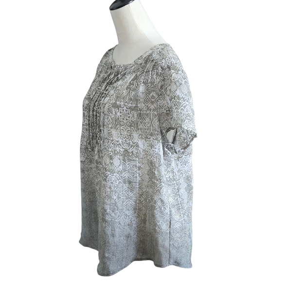 Laura Scott Gray Ombré Patterned Women's XL Top Metal Studs Tie Front - Picture 2 of 13